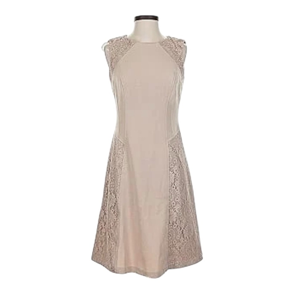 Adrianna Papell Beige Lace Panel Midi Dress